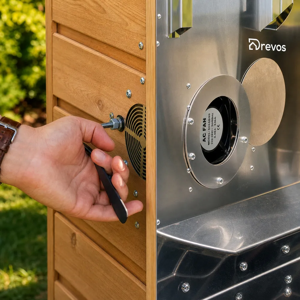 Der DREVOS Big Konvektionsventilator treibt während des Trocknens warme Luft an