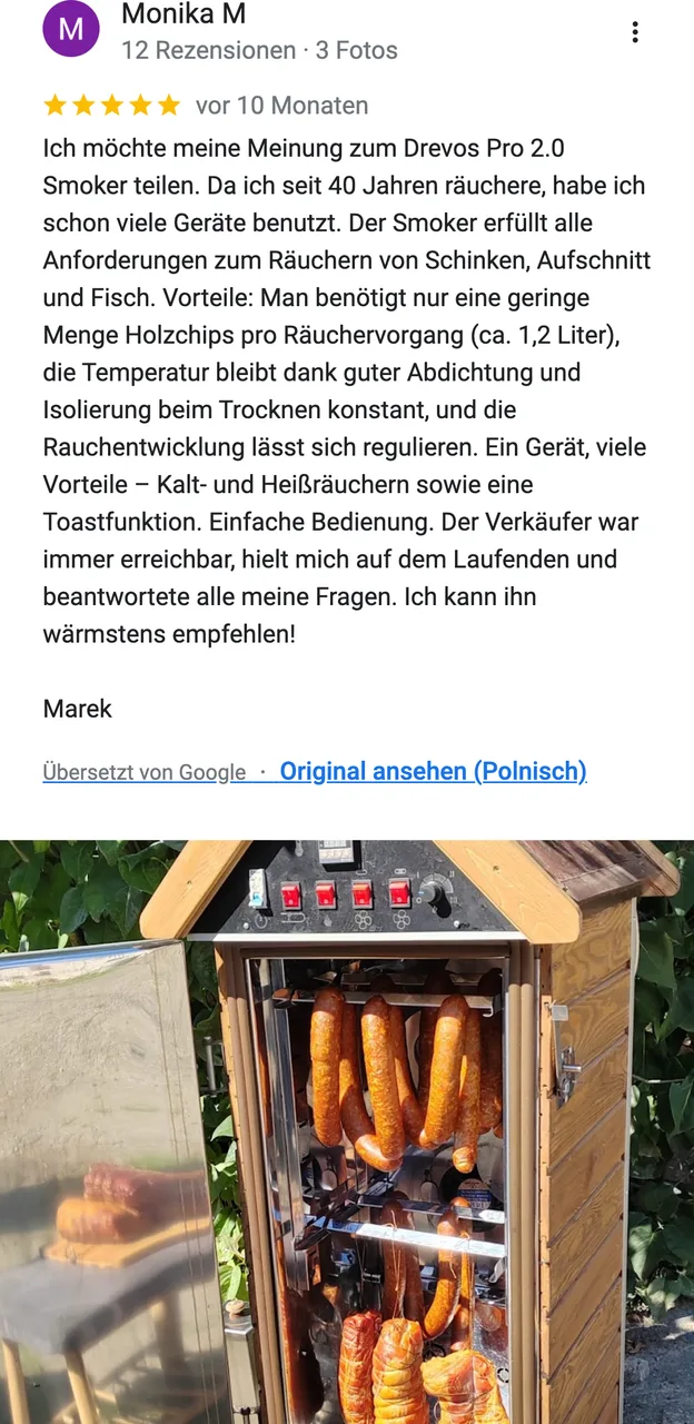 DREVOS-Kundenbewertung bei Google: Monika M, 5 von 5 — Screenshot